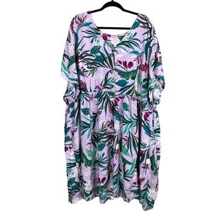 Terra Sky Purple Tropical Print Shift Dress Knee Length Womens Size 4X